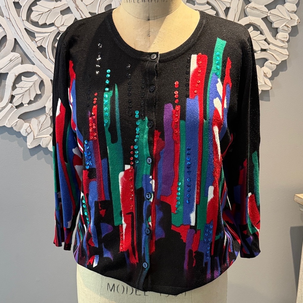 Vintage Joseph A Colorful Button-Up Cardigan XL